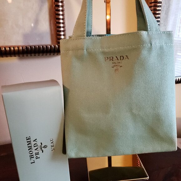 Prada Mini Canvas Lunch Bag Tote in Green New with Box - Picture 6 of 7
